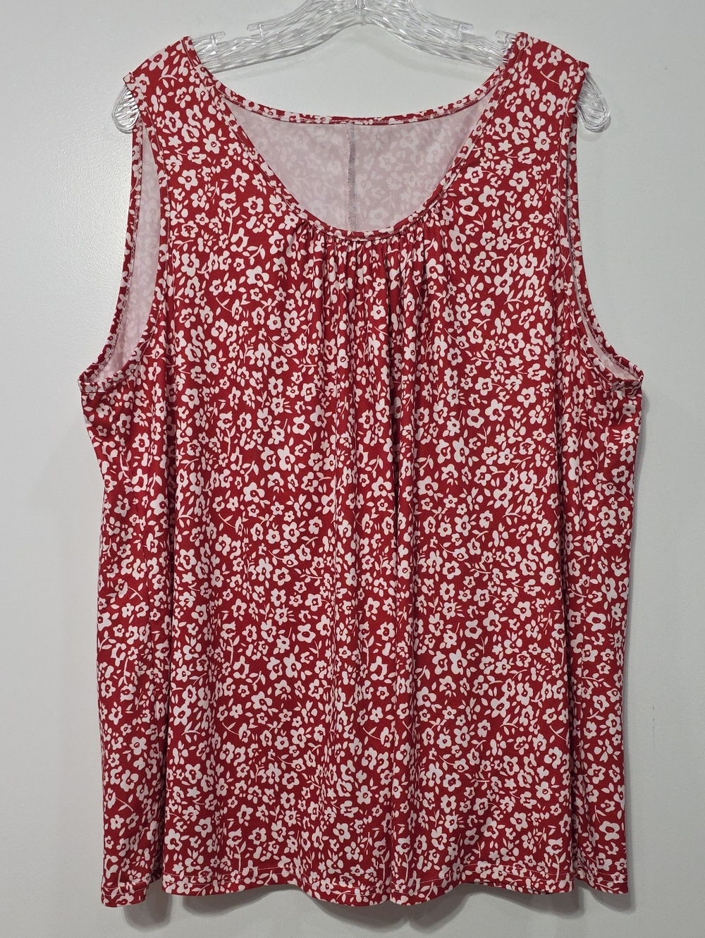 Women's 3XL Red and White Floral Sleeveless Scoop Neck Loose Fit Tank Top T18 - Picture 1 of 7